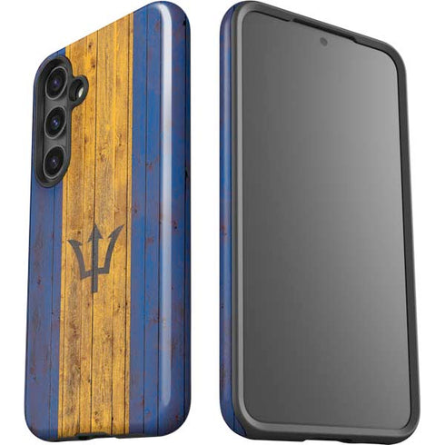 Barbados Flag Dark Wood Galaxy S25 Impact Case